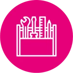 An icon shows an open toolbox filled with various tools – symbolizing a fully equipped and ready-to-use digital toolset