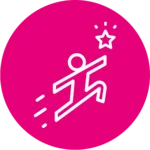 An icon shows a person reaching for the stars – symbolizing personal commitment, entrepreneurial spirit, and owner-led leadership with vision.