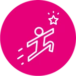 An icon shows a person reaching for the stars – symbolizing personal commitment, entrepreneurial spirit, and owner-led leadership with vision.