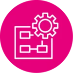 Pink Icon mit Zahnrad und Prozesszweigen