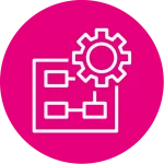 Pink Icon mit Zahnrad und Prozesszweigen