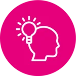 Pink Icon mit weißen Kopf- und Glühbirneumriss