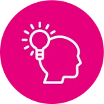 Pink Icon mit weißen Kopf- und Glühbirneumriss