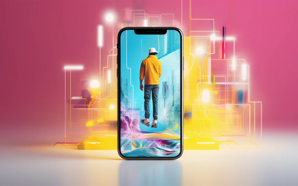 Smartphone, auf dem Display ist ein Mann abgebildet