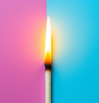 Brennendes Streichholz vor einem mehrfarbigen Hintergrund