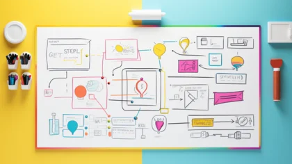 Skizzenhaft dargestellte Wireframes auf einem Whiteboard