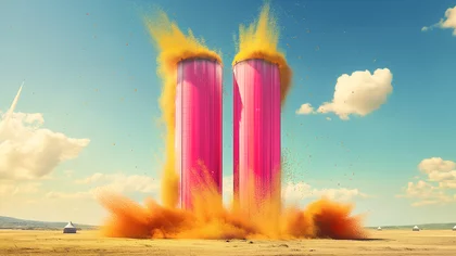 Pinke Silos explodieren im Weizenfeld.