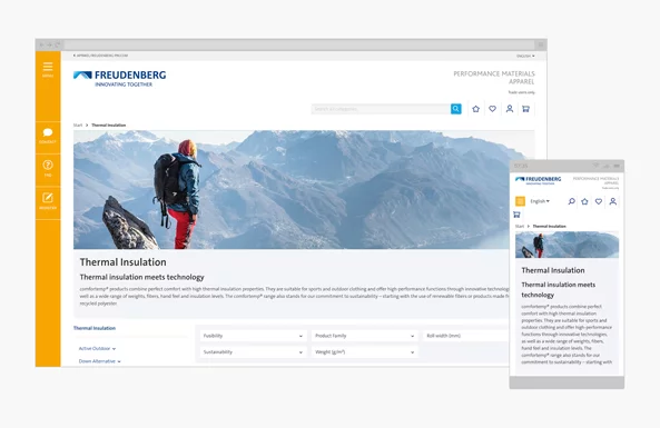 Eine Bildschirmaufnahme vom Freudenberg Online Shop. Desctop und mobile Ansichten