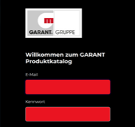 Screenshot vom Einloggfeld im Kundenkonto des Garant Gruppe Online Shops.