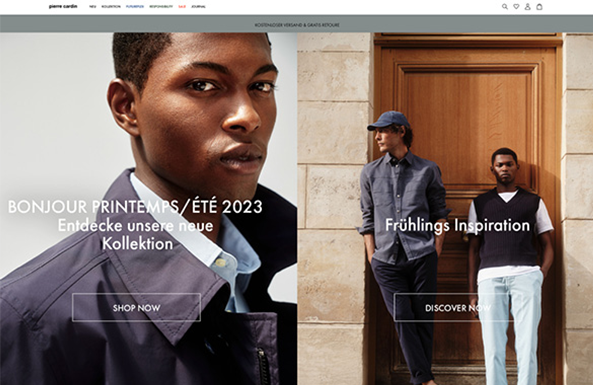 Screenshot vom Ahlers Online Shop. Zwei Fotos von männlichen Models in Modekleidung.
