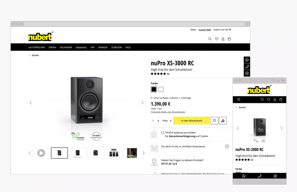 Desctop und mobile Ansicht vom Nubert Online Shop.