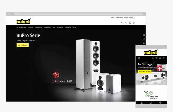 Desctop und mobile Ansicht vom Nubert Online Shop.