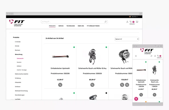 Desctop und mobile Ansicht vom FIT E-Bike Online Shop.