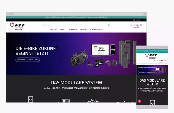 Desctop und mobile Ansicht vom FIT E-Bike Online Shop.