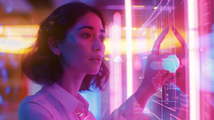 Eine Frau blickt konzentriert auf einen Bildschirm – Symbolbild für die fundierte Analyse von Tech-Stacks und API-Ökosystemen als Grundlage für digitale Skalierbarkeit und Integration