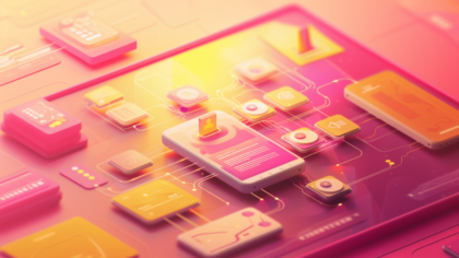 Ein digitaler Pfad mit Touchpoints und Icons verläuft von links nach rechts – symbolisiert eine automatisierte Customer Journey im E-Commerce mit personalisierten Erlebnissen entlang des Kaufprozesses