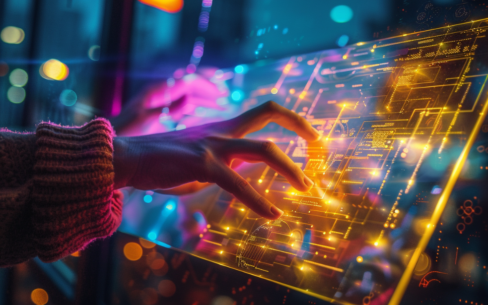 Hand interagiert mit digitalem Interface – visuelle Darstellung einer PIM Agentur im datengetriebenen Umfeld