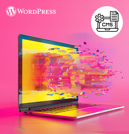 Abbildung eines Laptops mit der Darstellung von WordPress als CMS