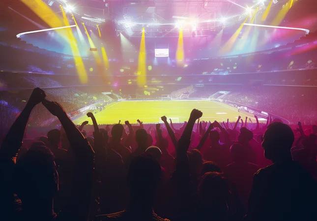 Fans jubeln begeistert im Fußballstadion – Symbol für die effiziente Medienvermarktung von Sportvereinen durch Digital Asset Management und digitale Content-Strategien.
