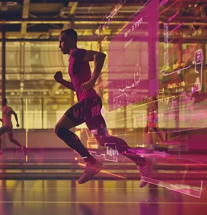 Eine Sportlerin steht fokussiert in den Startlöchern – Sinnbild für professionelles und datenbasiertes, digitales Management von Sponsoring-Partnerschaften im Profisport