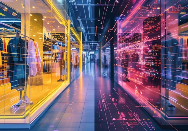 A physical retail store front symbolizes the fusion of offline retail and digital brand leadership – reflecting a holistic D2C strategy in retail and consumer goods.