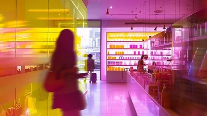 A woman stands in a modern retail store – symbolizing the digital transformation of the retail and consumer goods industry