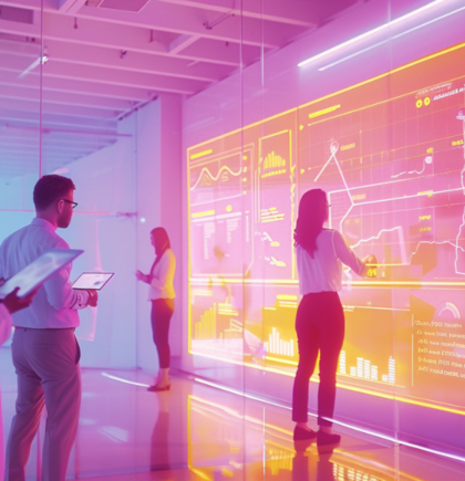 Zwei Personen vor digitalen Displays – Kombination aus Marketing Automation und CRM für effizienten E-Commerce