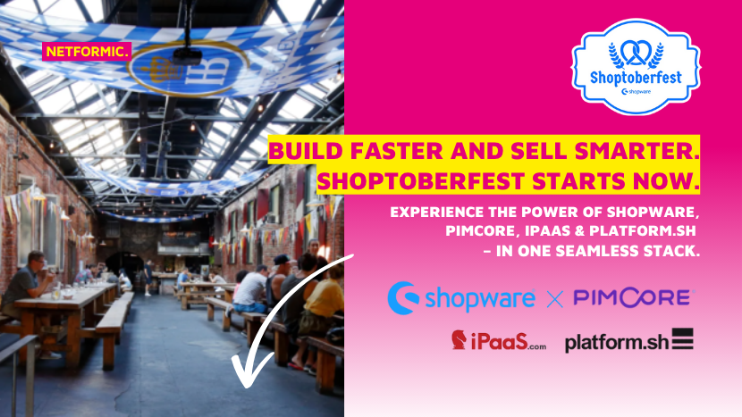 NETFORMIC-Banner zum Shoptoberfest 2025: Einladung zum Vor-Ort-Meeting über skalierbare E-Commerce-Stacks mit Shopware, Pimcore, iPaaS und Platform.sh