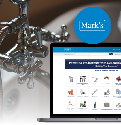 Screenshot of Mark’s Plumbing platform – SOLR search and PIM integration enabling 1M+ SKUs with smart ranking and enriched product data