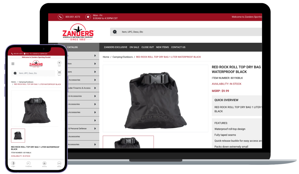 Responsive Zanders Sporting Goods online shop displayed on laptop and smartphone, powered by Pimcore and Magento.