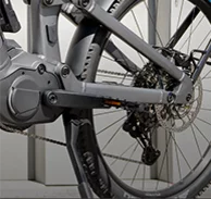 FIT E-Bike Kundencase Nahaufnahme eines hellgrauen Fahrrads.